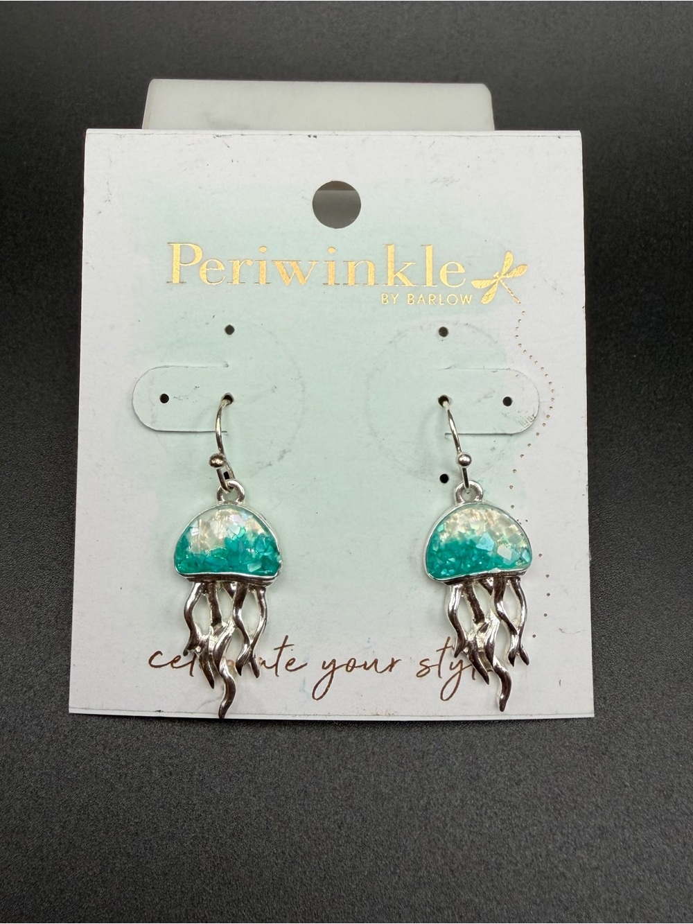Periwinkle by Barlow Jellyfish Drop Dangle earrings #800 New on Card teal silver